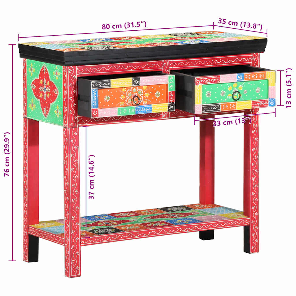 Konsolbord med skuffe med opbevaring Flerfarvet 80 x 35 x 76 cm