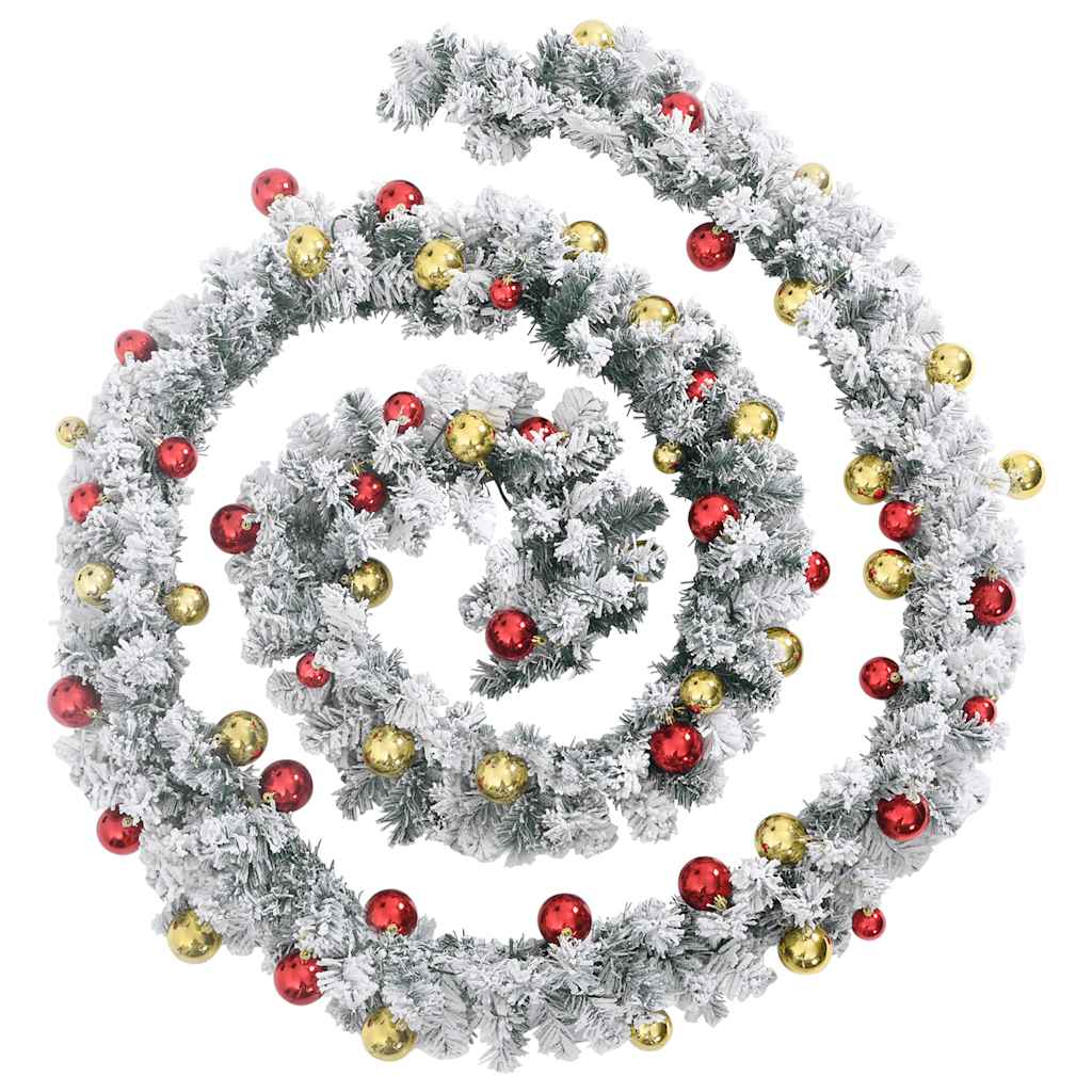 juleguirlande med kugler og LED-lys 5 m PVC grøn