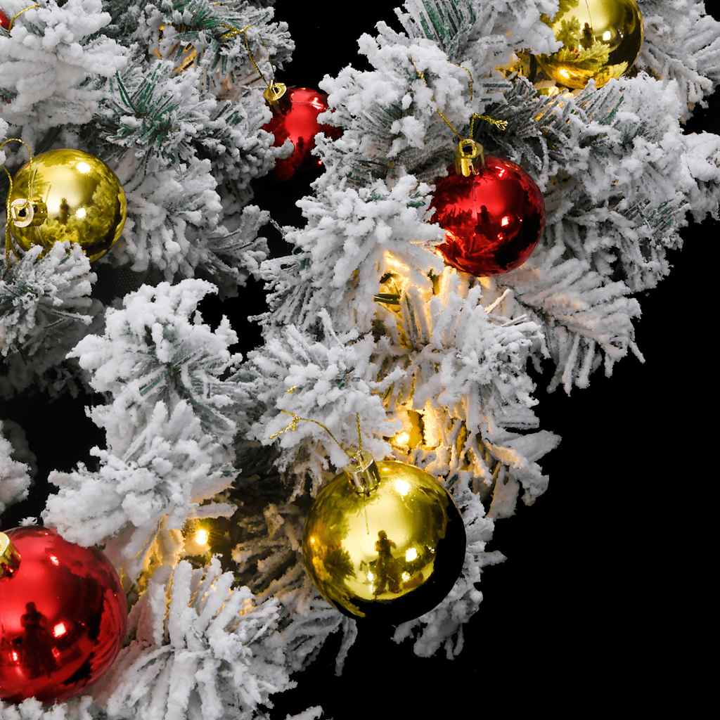 juleguirlande med kugler og LED-lys 5 m PVC grøn