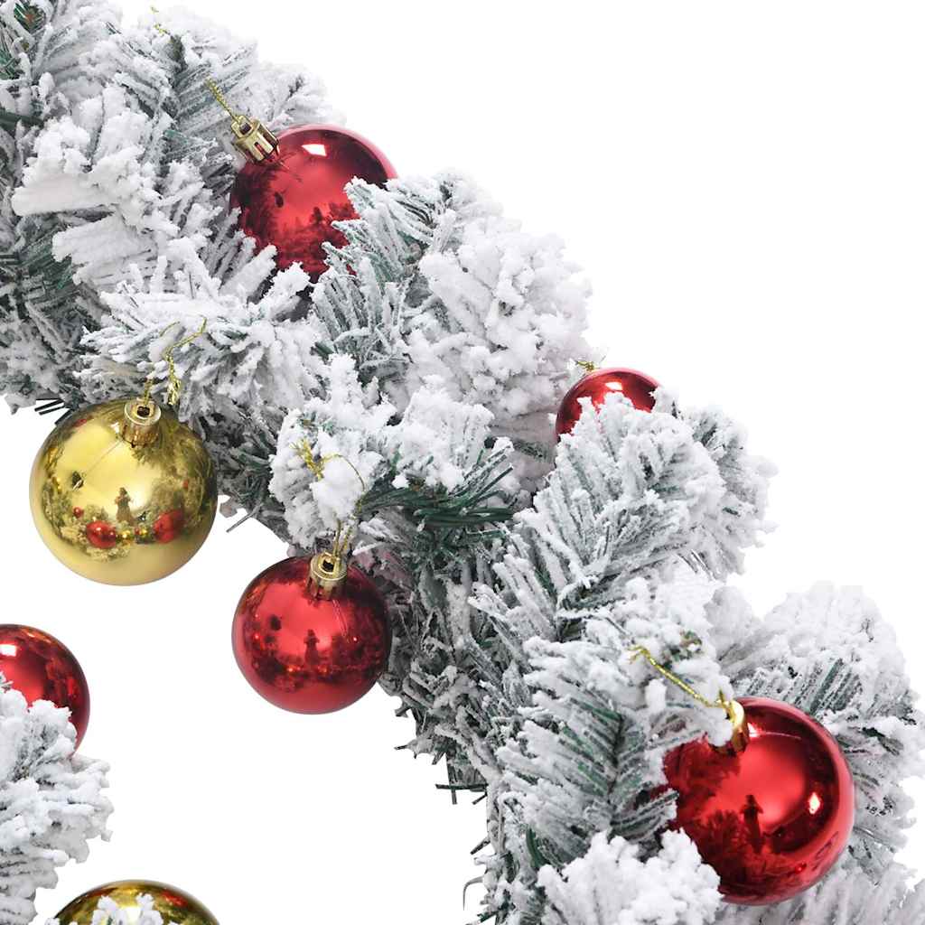 juleguirlande med kugler og LED-lys 10 m PVC grøn
