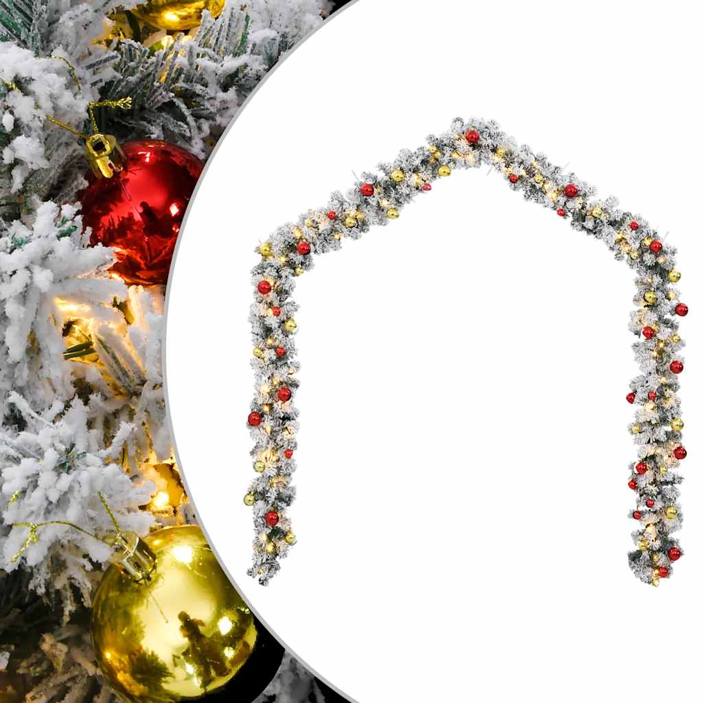 juleguirlande med kugler og LED-lys 20 m PVC grøn
