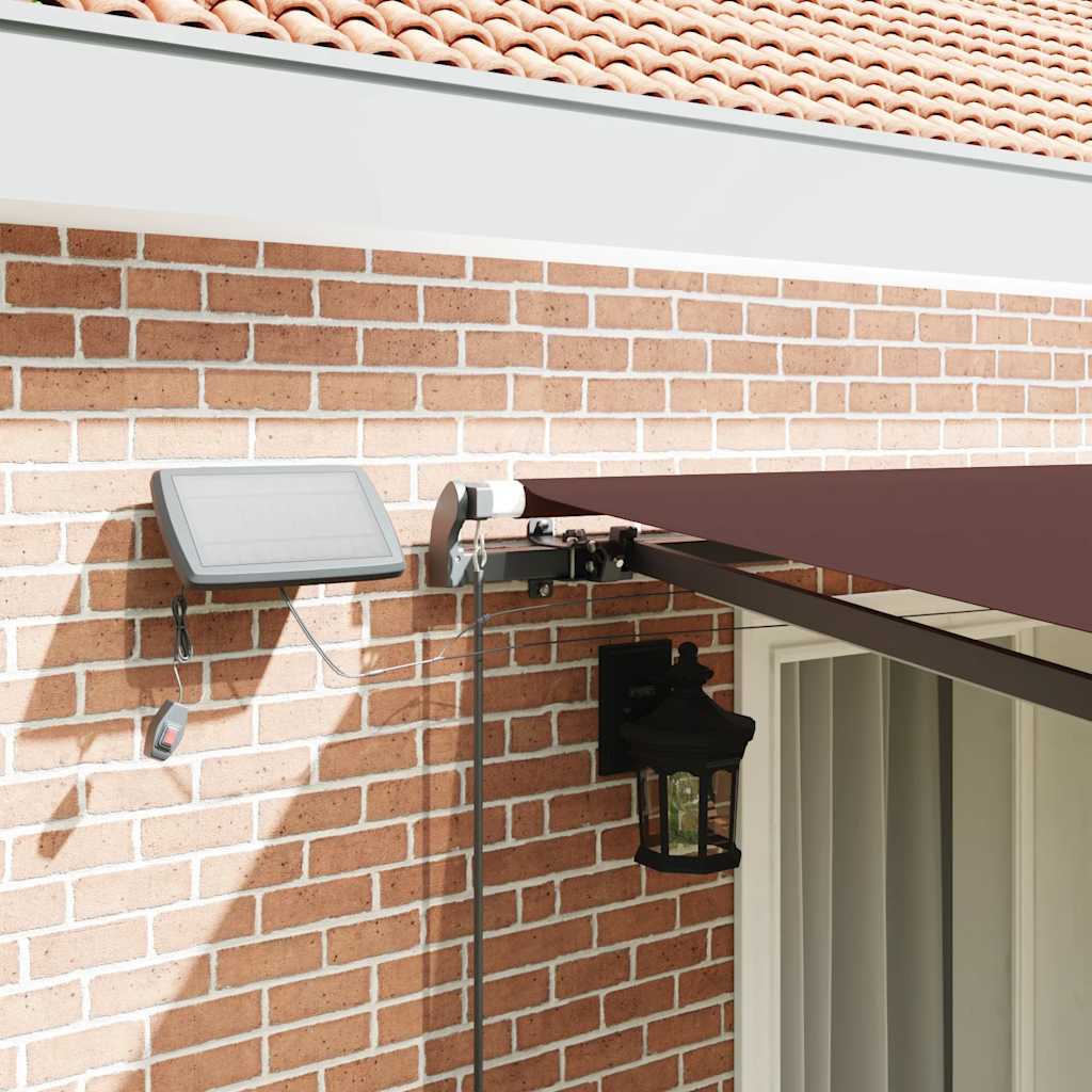 markise med LED-lys 400x300 cm automatisk betjening brun