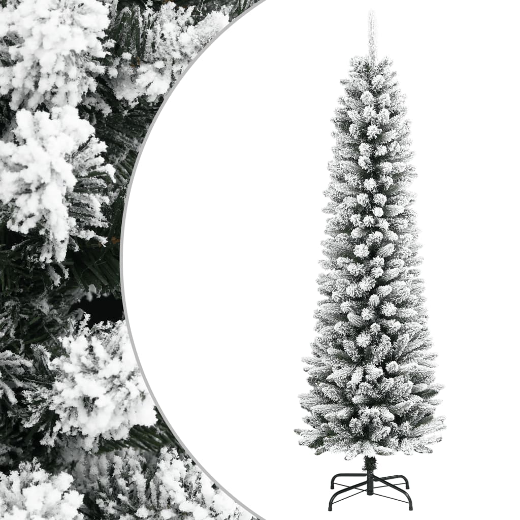 kunstigt smalt juletræ med sne 150 cm PVC og PE