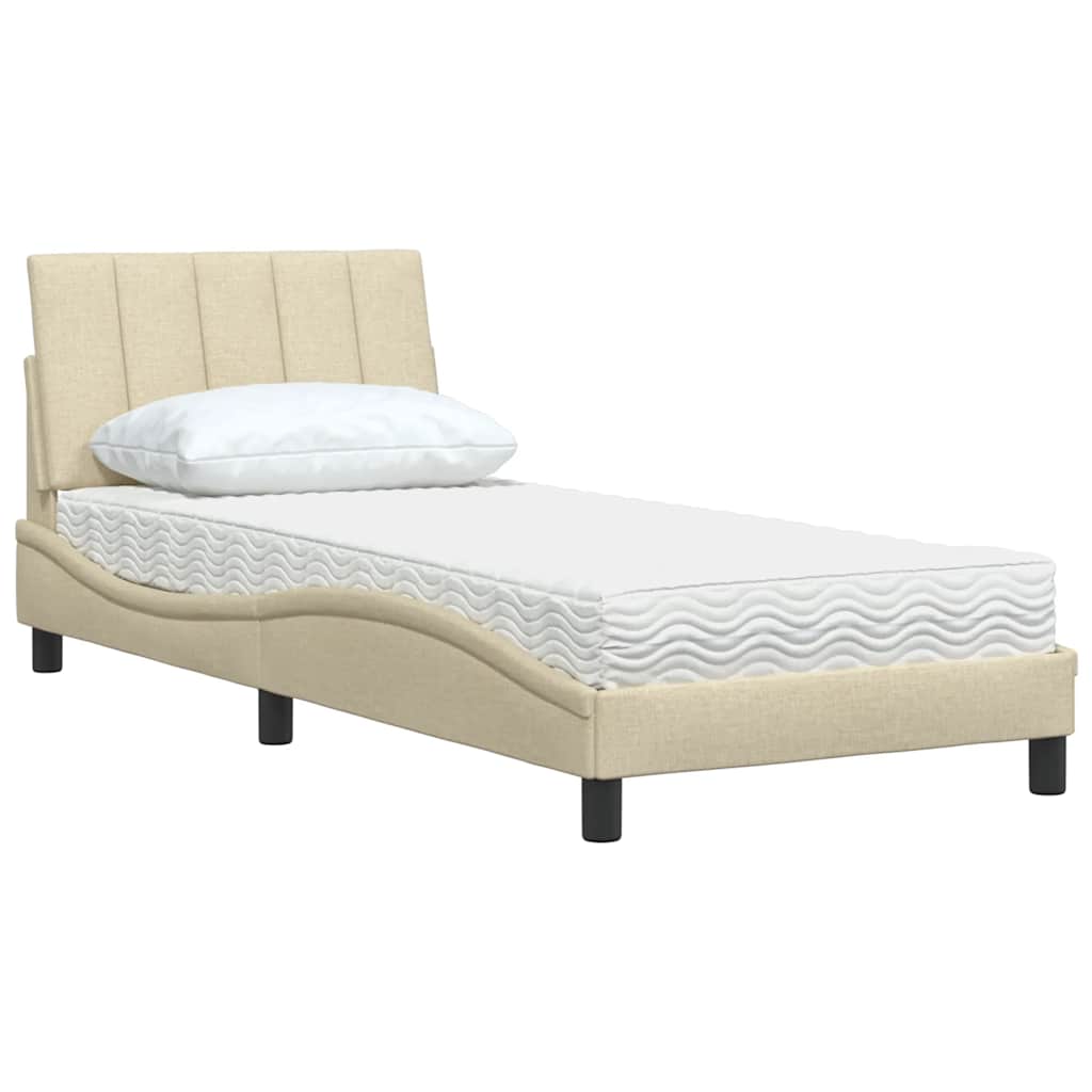 seng med madras Hanko 90x190 cm stof cremefarvet