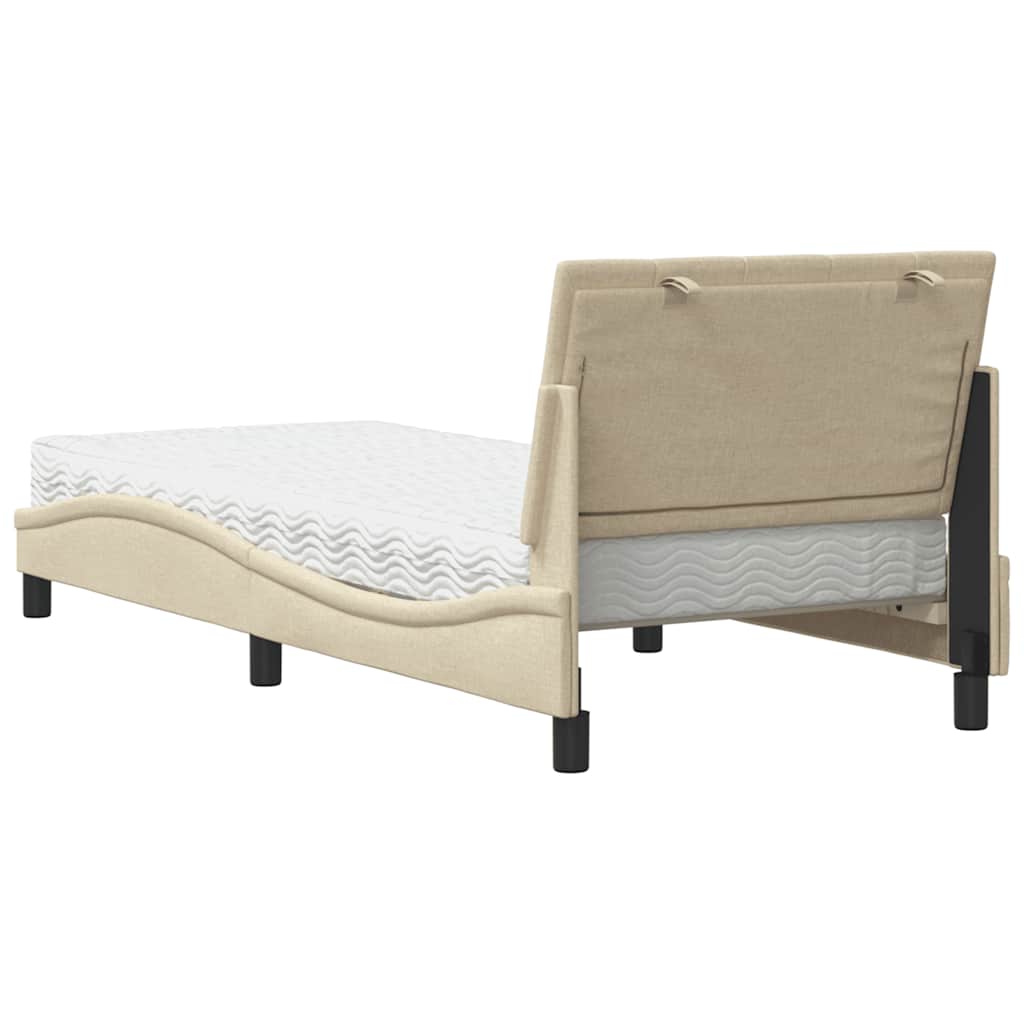 seng med madras Hanko 90x190 cm stof cremefarvet
