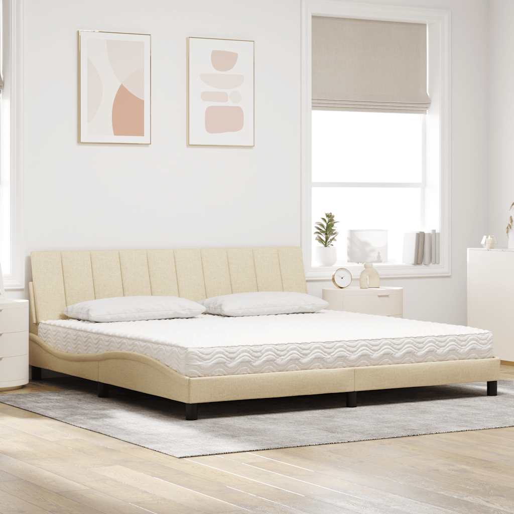 seng med madras Hanko 200x200 cm stof cremefarvet