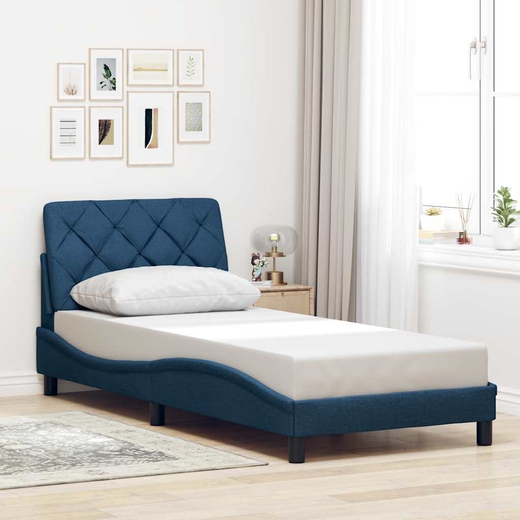 sengeramme uden madras 90x190 cm stof blå