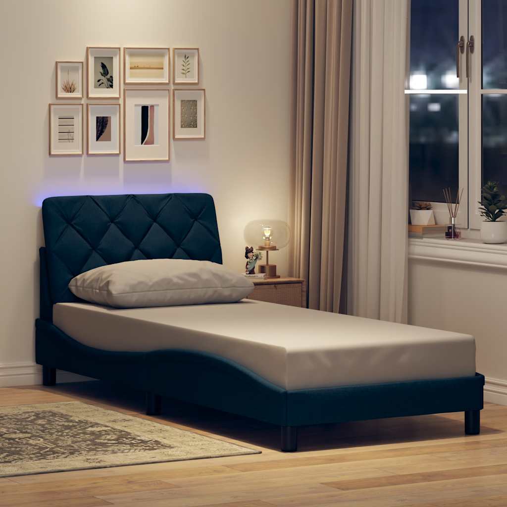 sengeramme med LED uden madras 80x200 cm stof blå