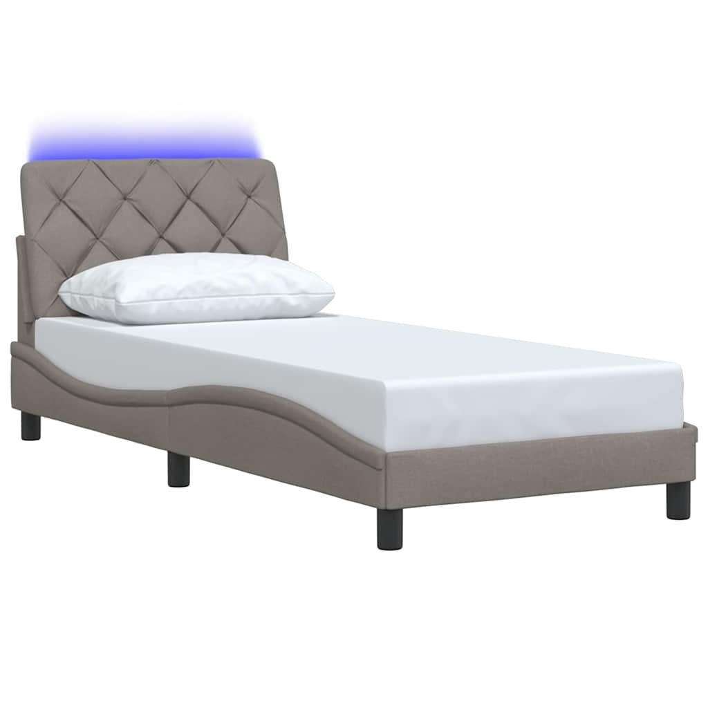 sengeramme med LED uden madras 90x200 cm stof gråbrun