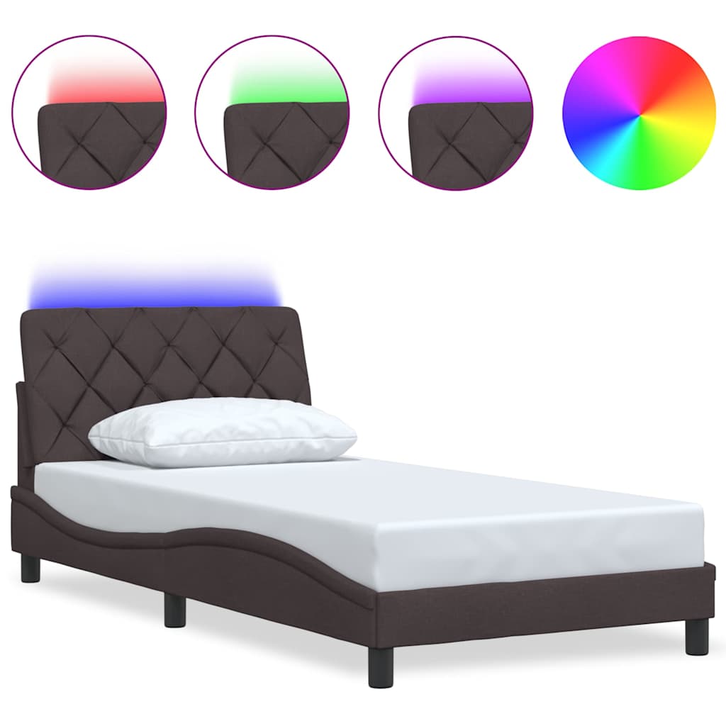 Sengeramme med LED uden madras 100x200 cm stof mørkebrun
