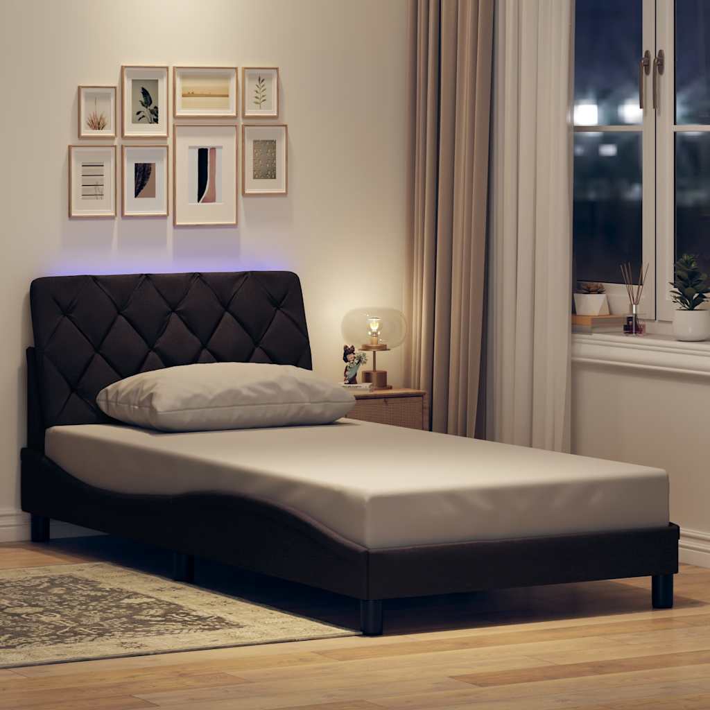 Sengeramme med LED uden madras 100x200 cm stof mørkebrun