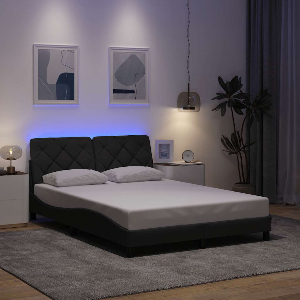 sengeramme med LED uden madras 140x200 cm stof mørkegrå