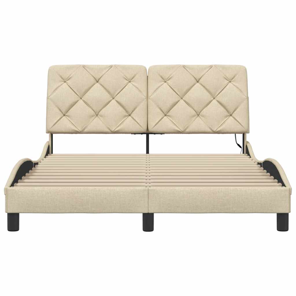 sengeramme med LED uden madras 140x200 cm stof cremefarvet
