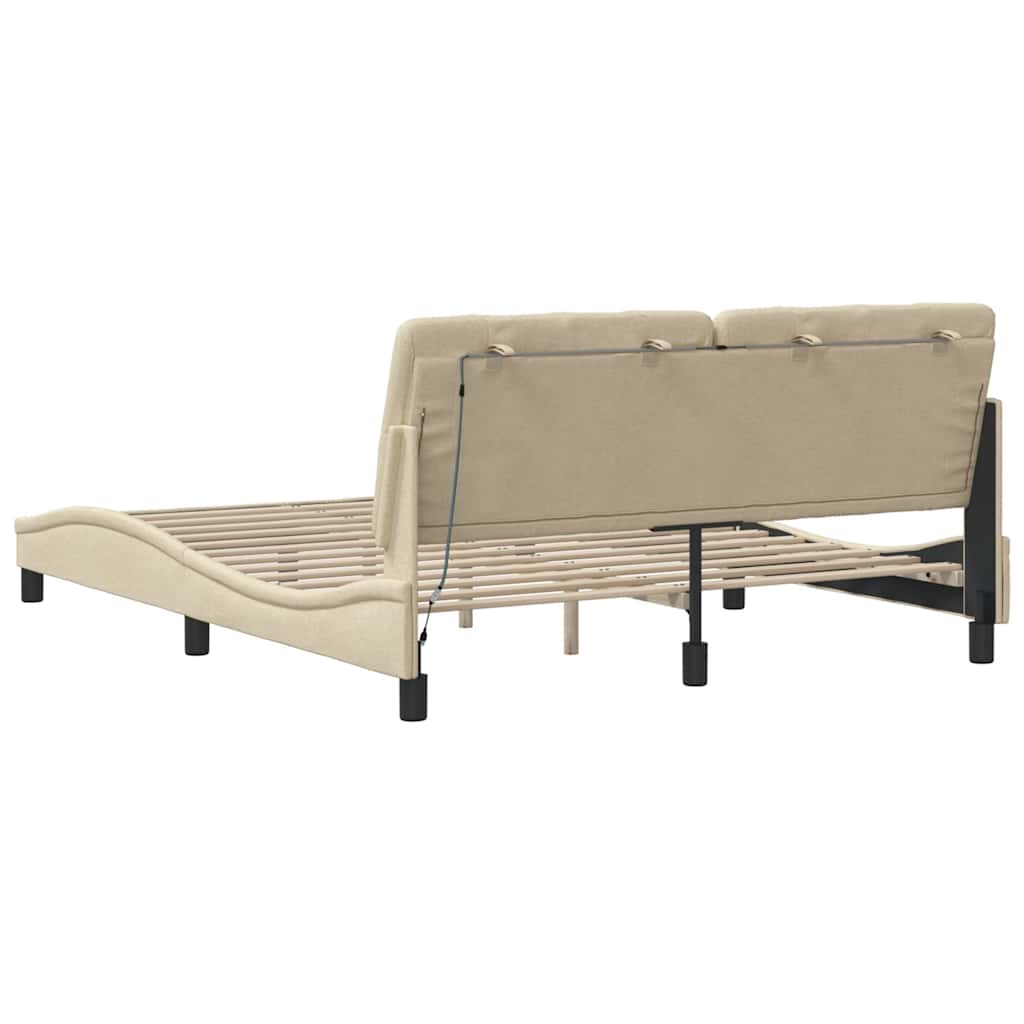 sengeramme med LED uden madras 160x200 cm stof cremefarvet