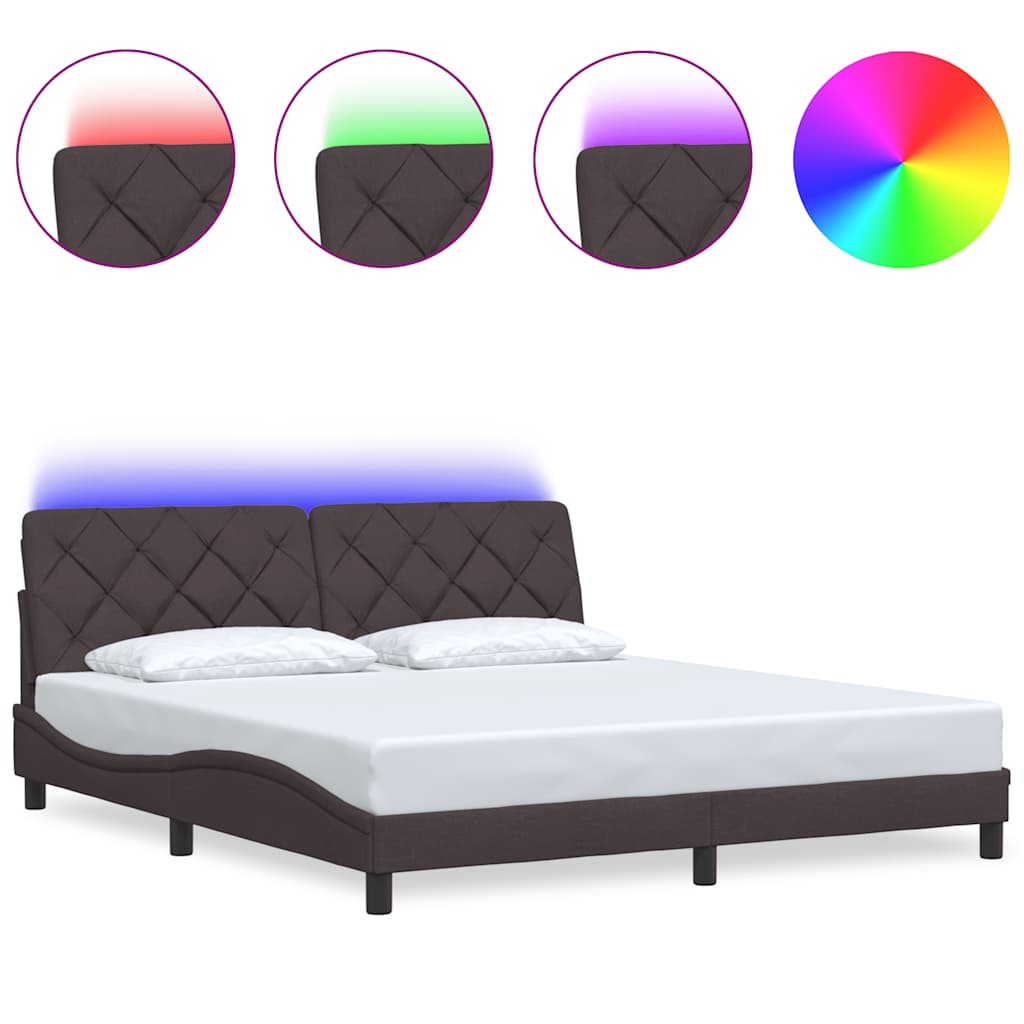sengeramme med LED uden madras 180x200 cm stof mørkebrun