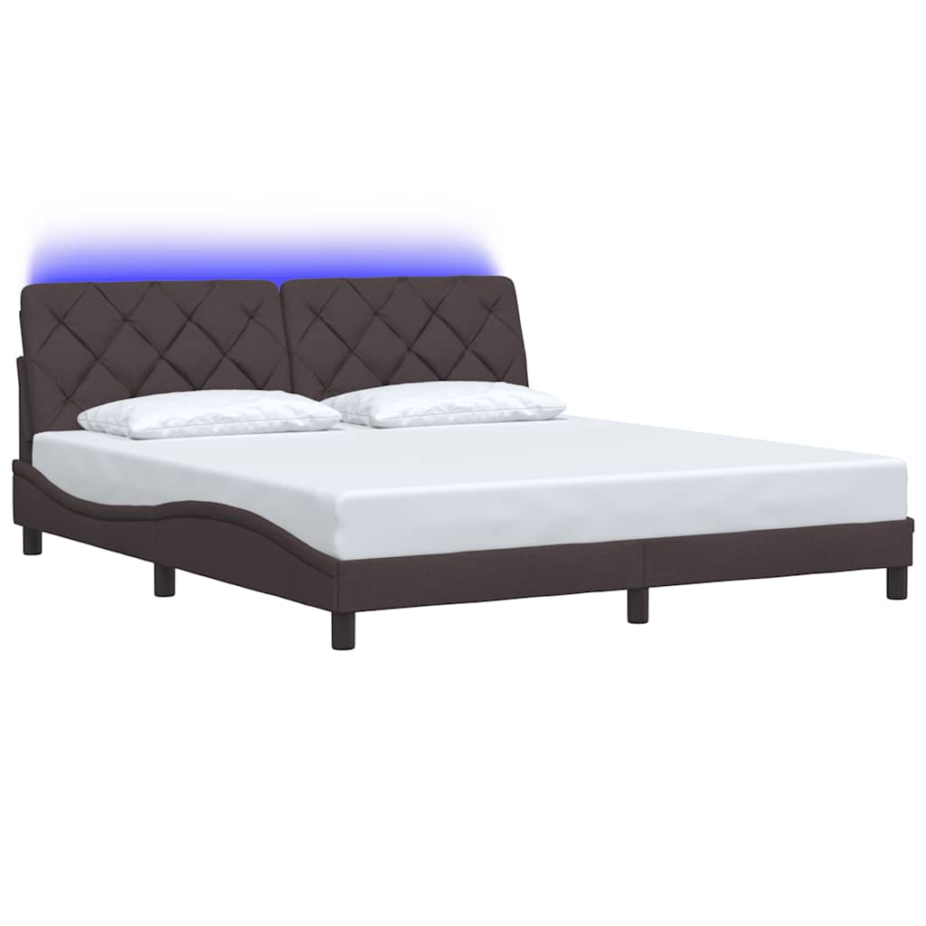 sengeramme med LED uden madras 180x200 cm stof mørkebrun
