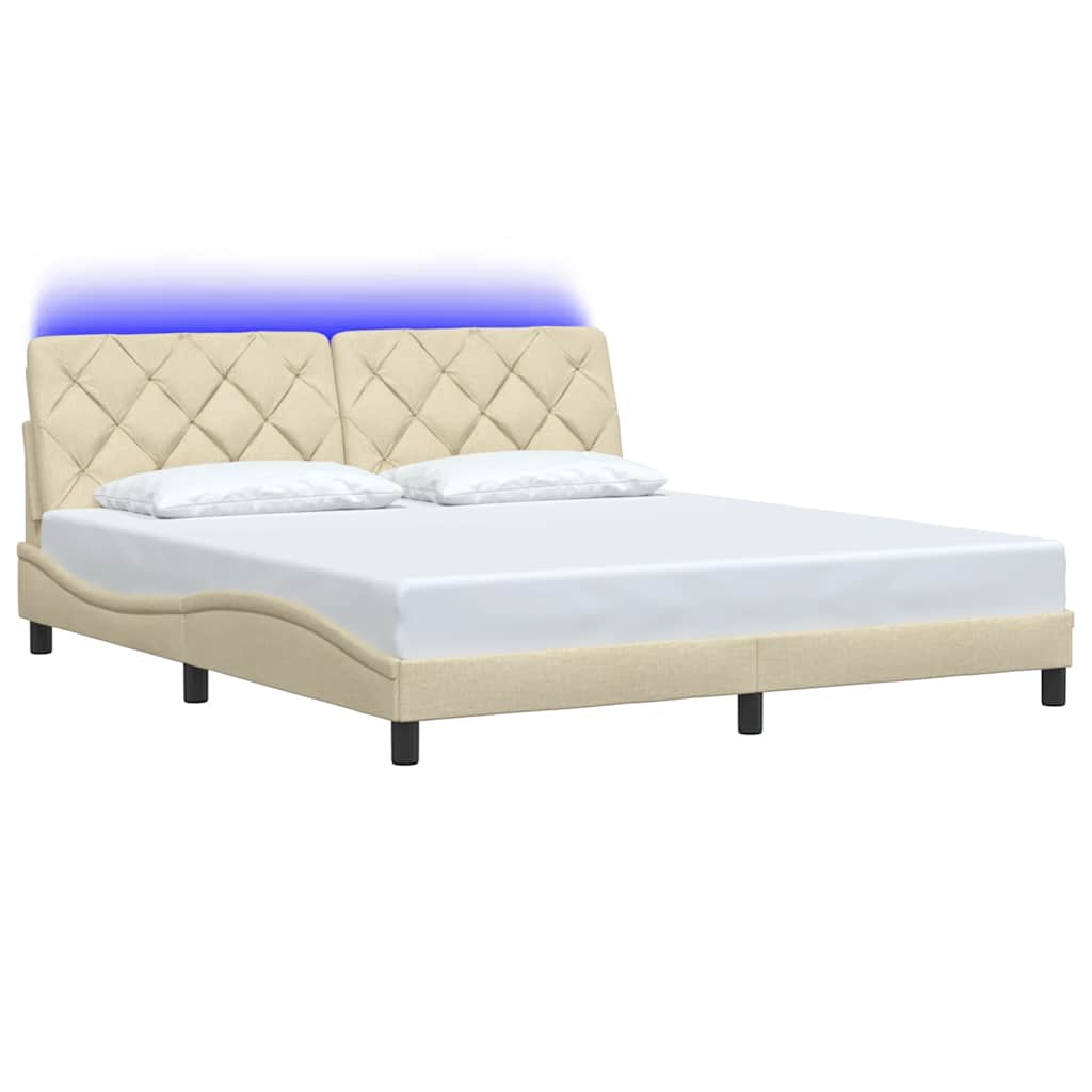 sengeramme med LED uden madras 180x200 cm stof cremefarvet