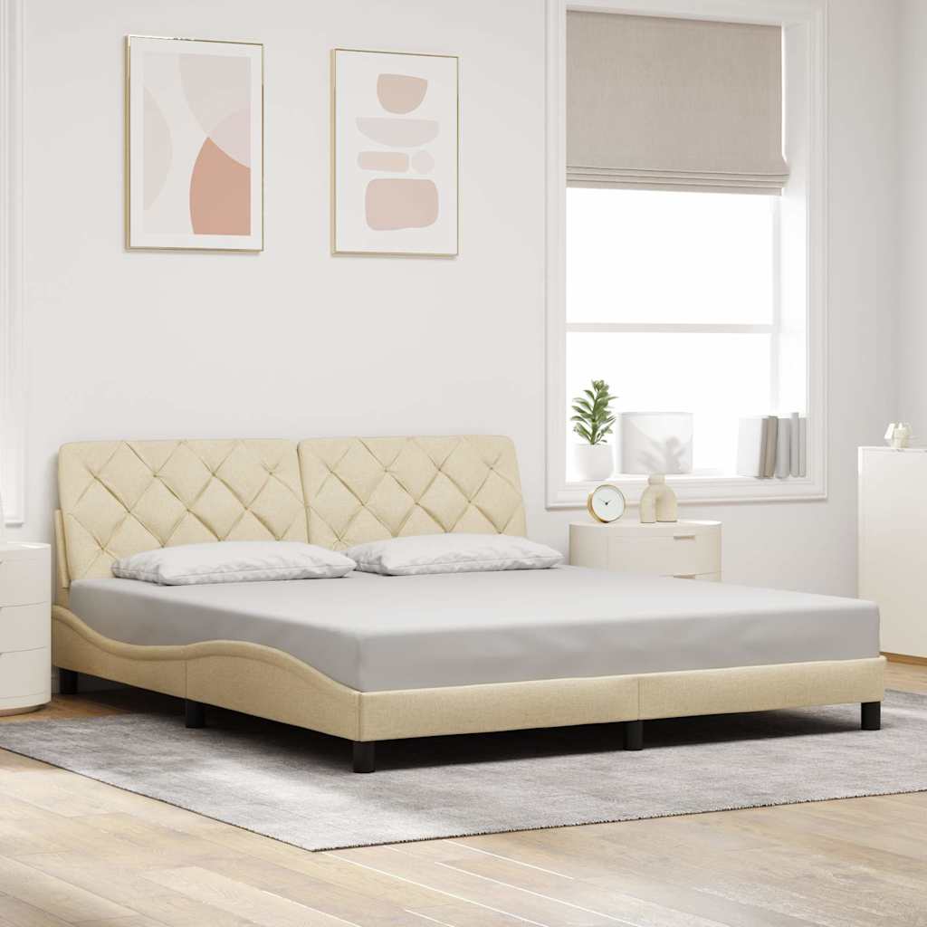 sengeramme med LED uden madras 180x200 cm stof cremefarvet