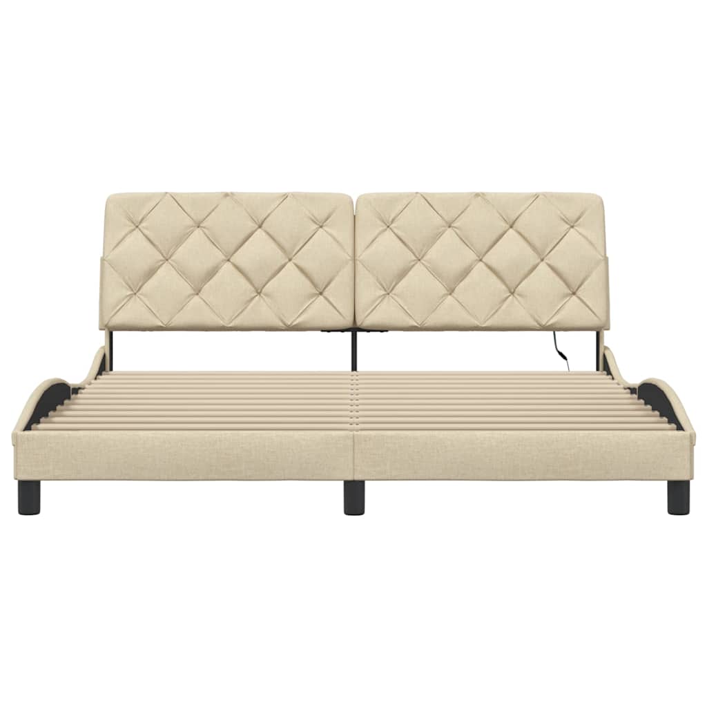 sengeramme med LED uden madras 180x200 cm stof cremefarvet