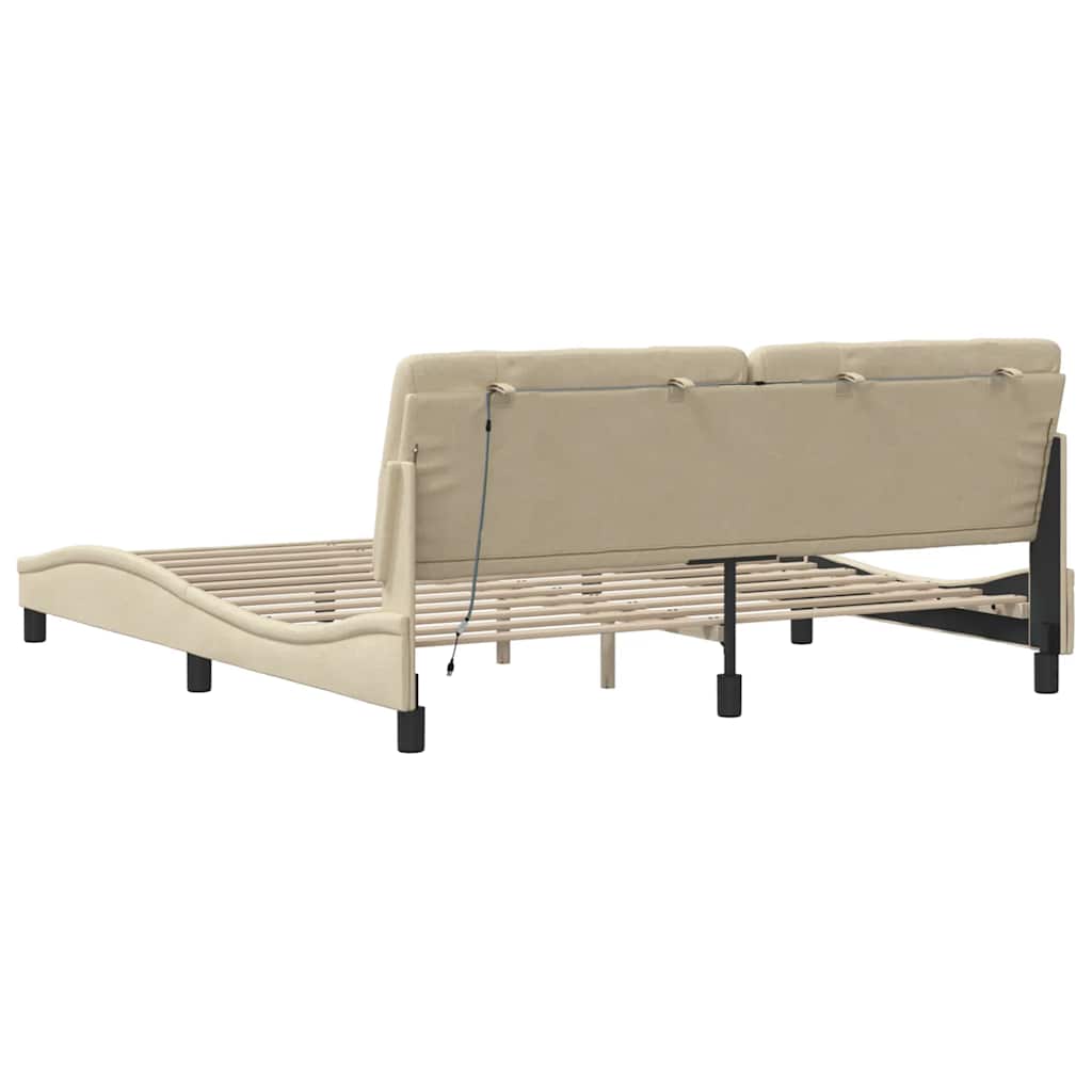 sengeramme med LED uden madras 180x200 cm stof cremefarvet