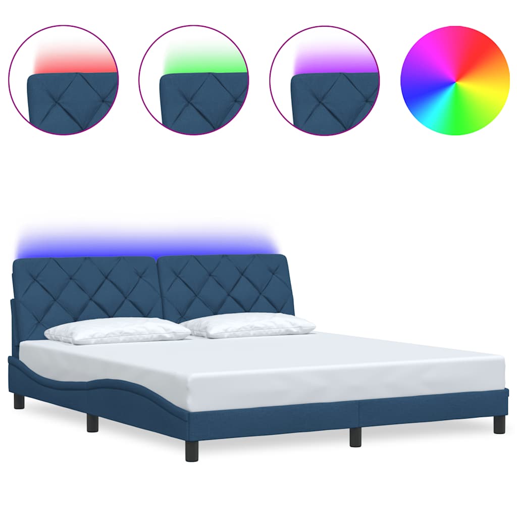 sengeramme med LED uden madras 180x200 cm stof blå
