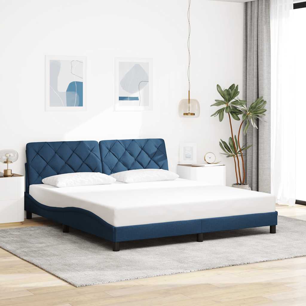 sengeramme med LED uden madras 180x200 cm stof blå