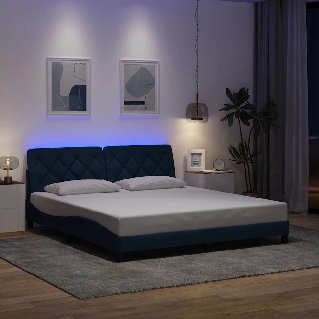 sengeramme med LED uden madras 180x200 cm stof blå