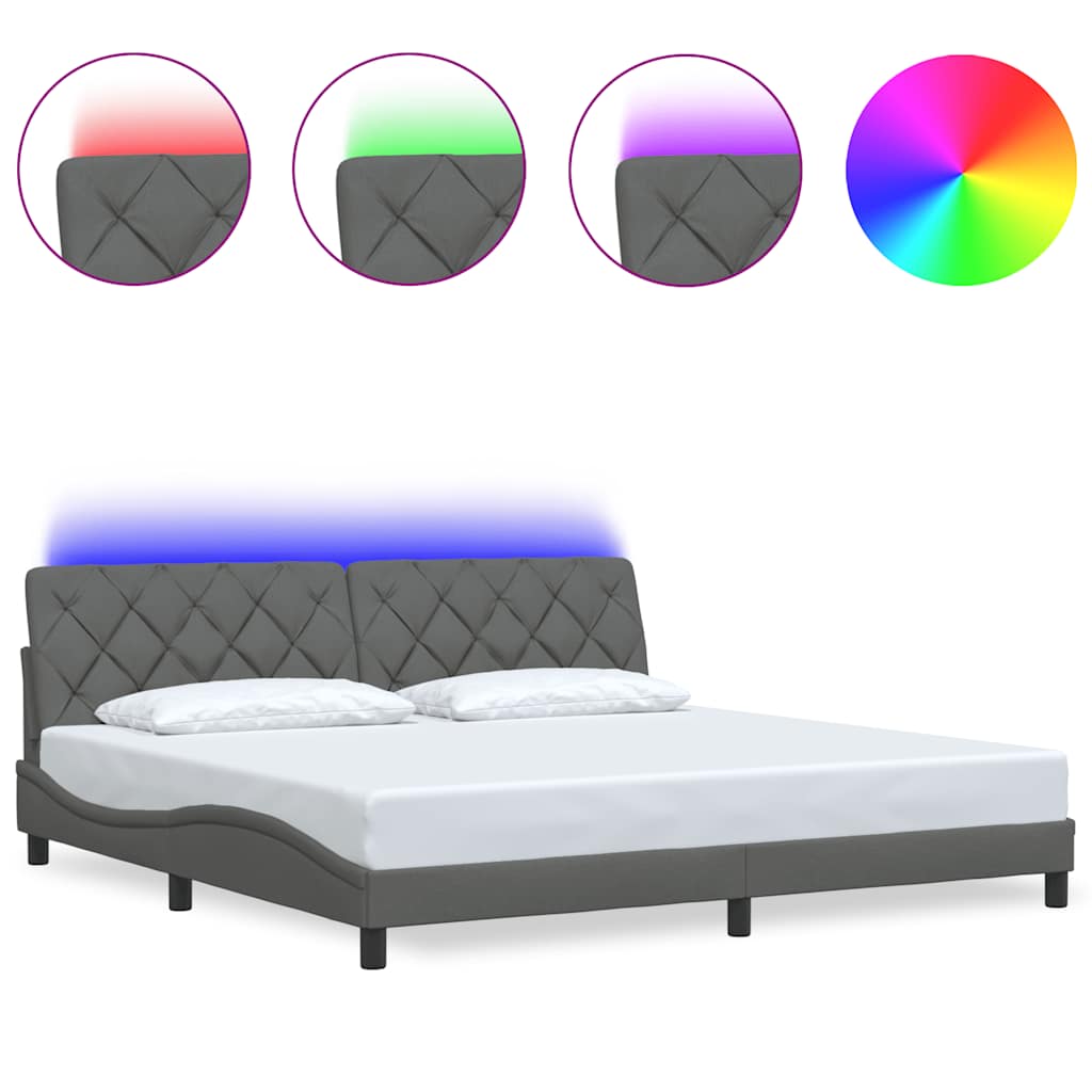 sengeramme med LED uden madras 200x200 cm stof mørkegrå
