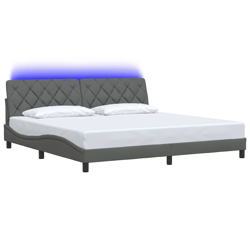 sengeramme med LED uden madras 200x200 cm stof mørkegrå