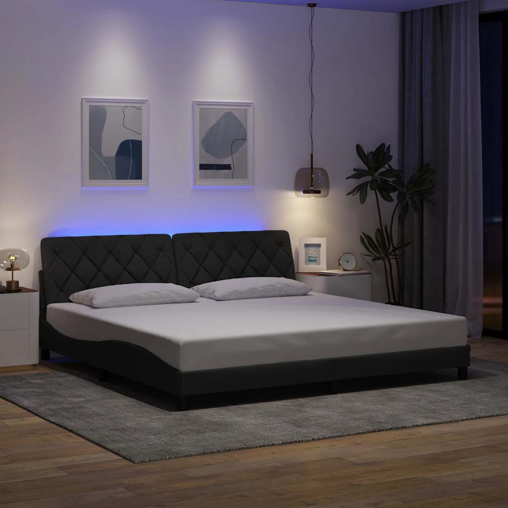 sengeramme med LED uden madras 200x200 cm stof mørkegrå