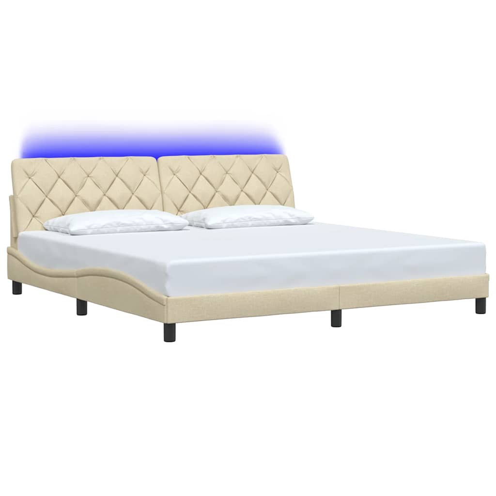 sengeramme med LED uden madras 200x200 cm stof cremefarvet