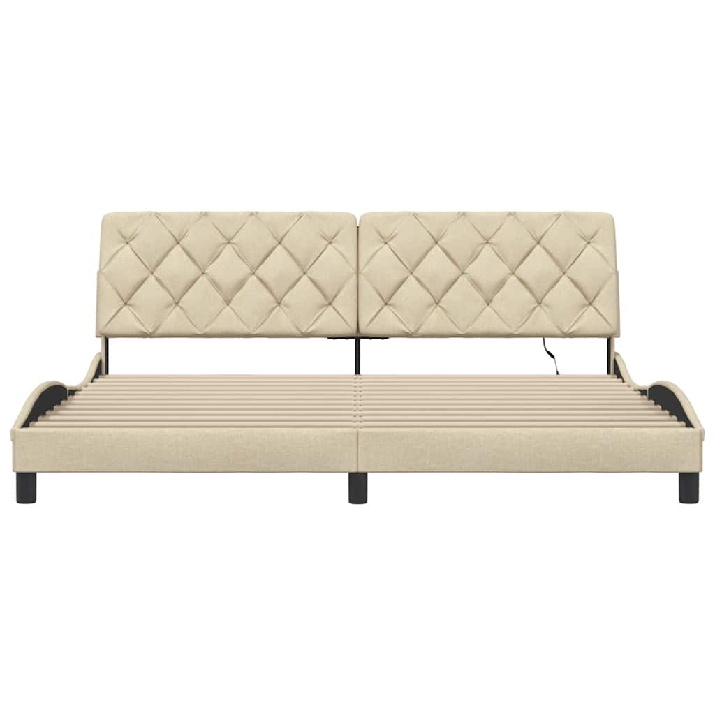 sengeramme med LED uden madras 200x200 cm stof cremefarvet