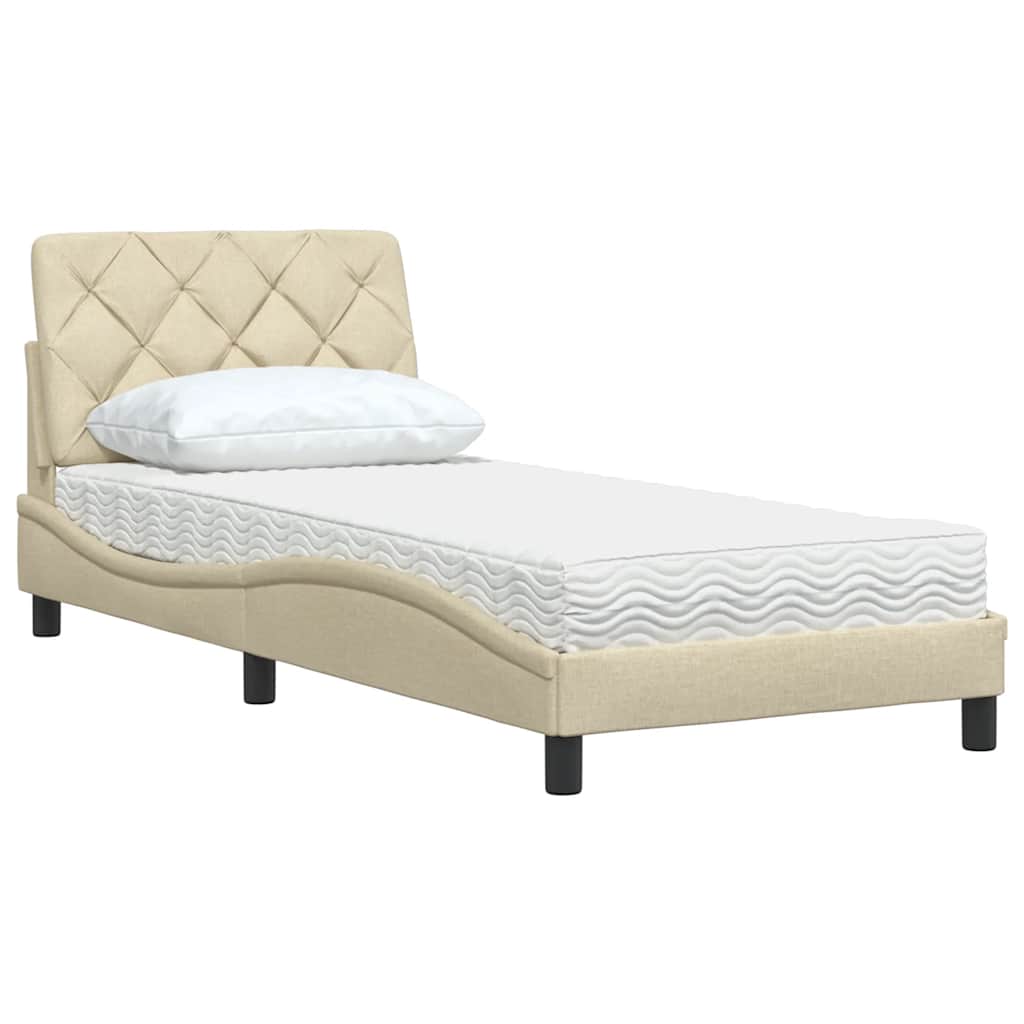seng med madras 90x190 cm stof cremefarvet