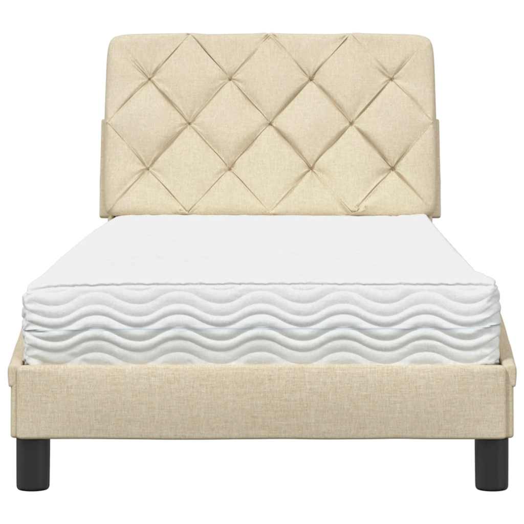 seng med madras 90x190 cm stof cremefarvet