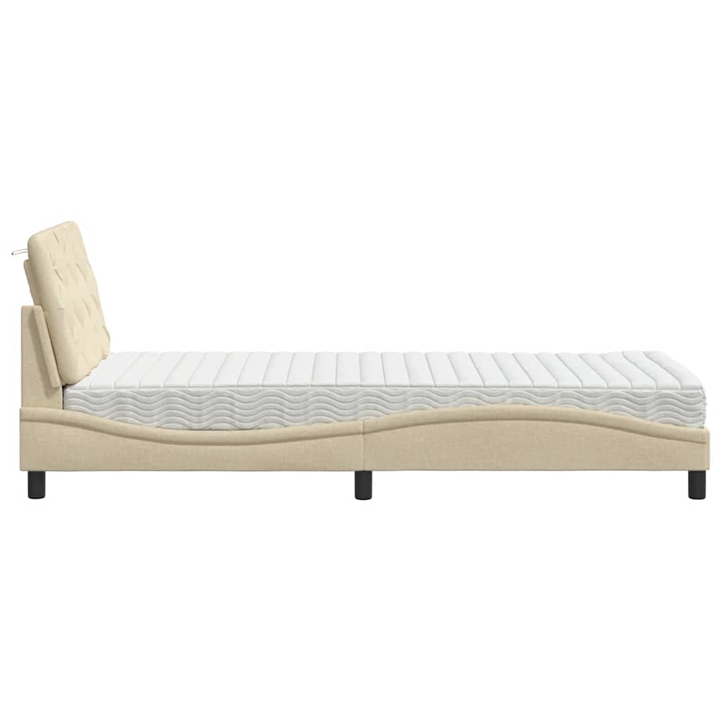 seng med madras 90x190 cm stof cremefarvet