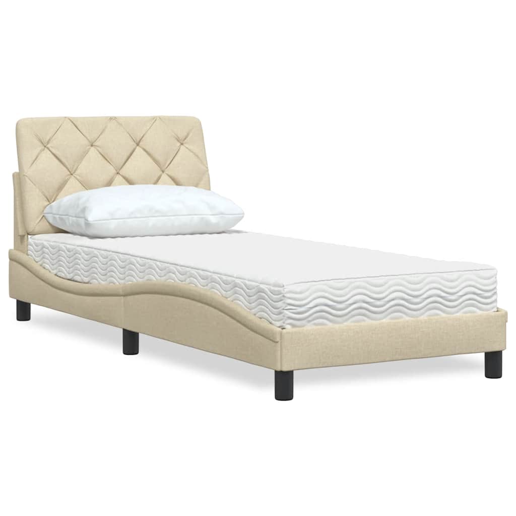 seng med madras 90x190 cm stof cremefarvet