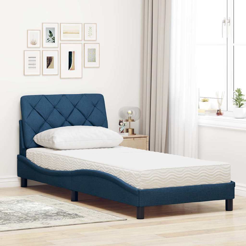 seng med madras 90x190 cm stof blå