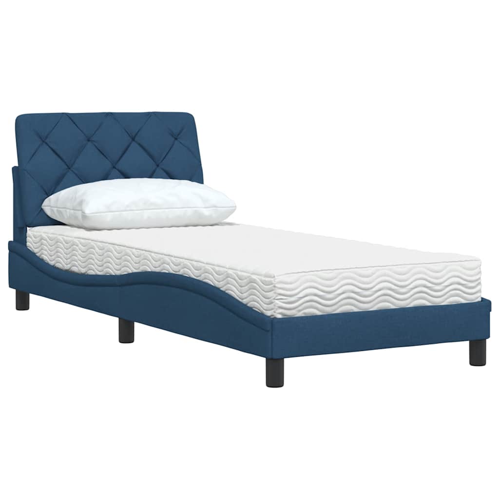 seng med madras 90x190 cm stof blå
