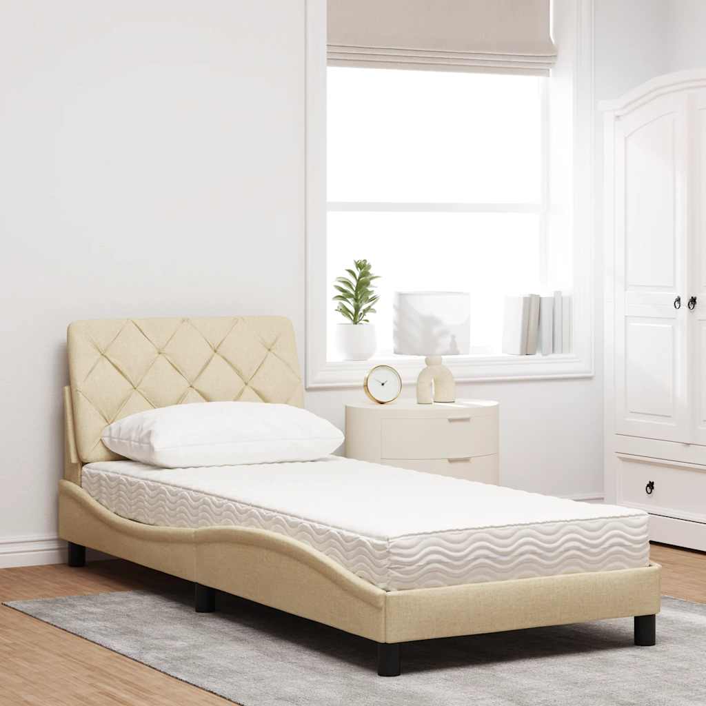 seng med madras 90x200 cm stof cremefarvet