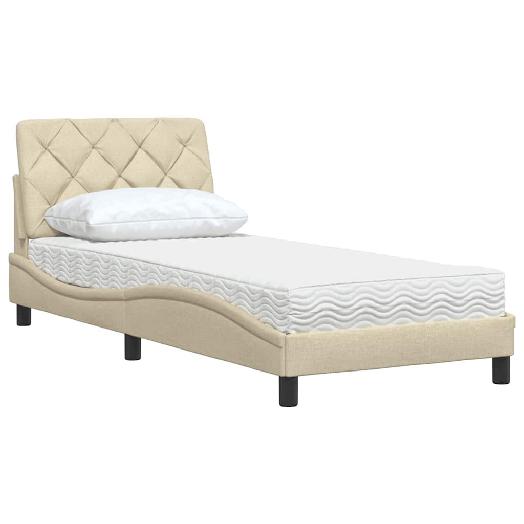 seng med madras 90x200 cm stof cremefarvet