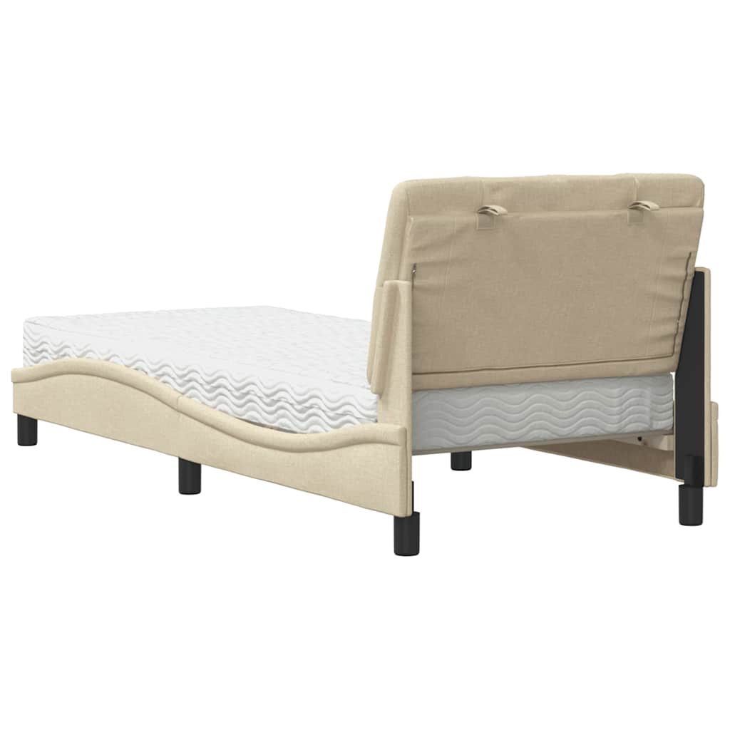 seng med madras 90x200 cm stof cremefarvet