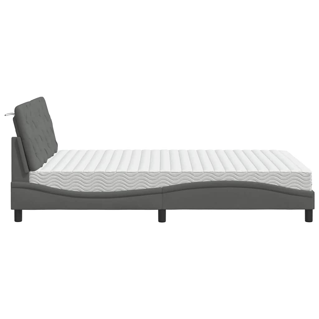Seng med madras 140x190 cm stof mørkegrå