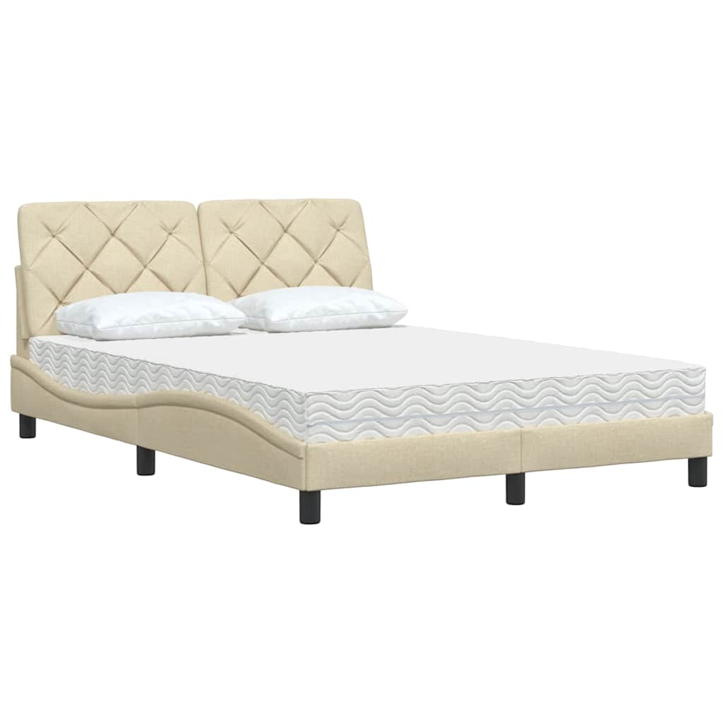 Seng med madras 140x190 cm stof cremefarvet