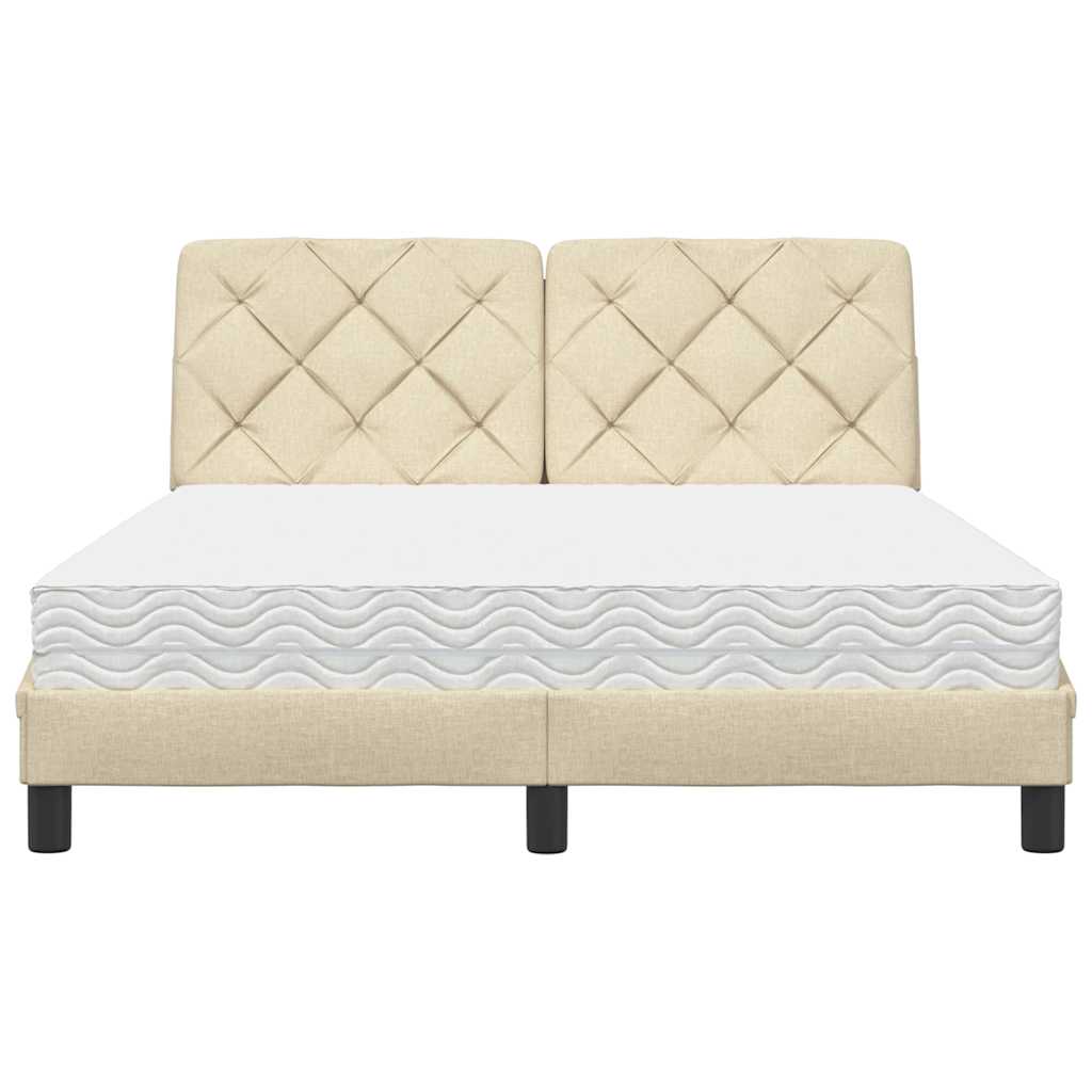Seng med madras 140x190 cm stof cremefarvet