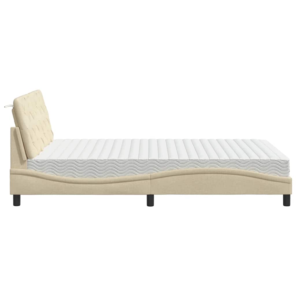 Seng med madras 140x190 cm stof cremefarvet