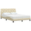 Seng med madras 140x200 cm stof cremefarvet