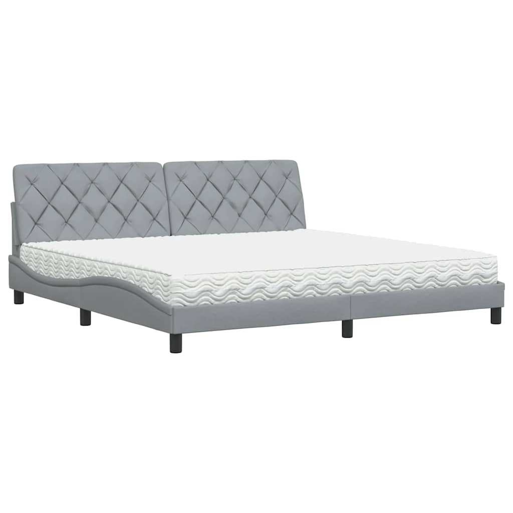 seng med madras 200x200 cm stof lysegrå
