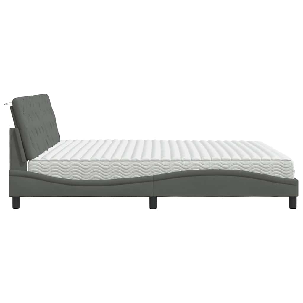 seng med madras 200x200 cm stof mørkegrå