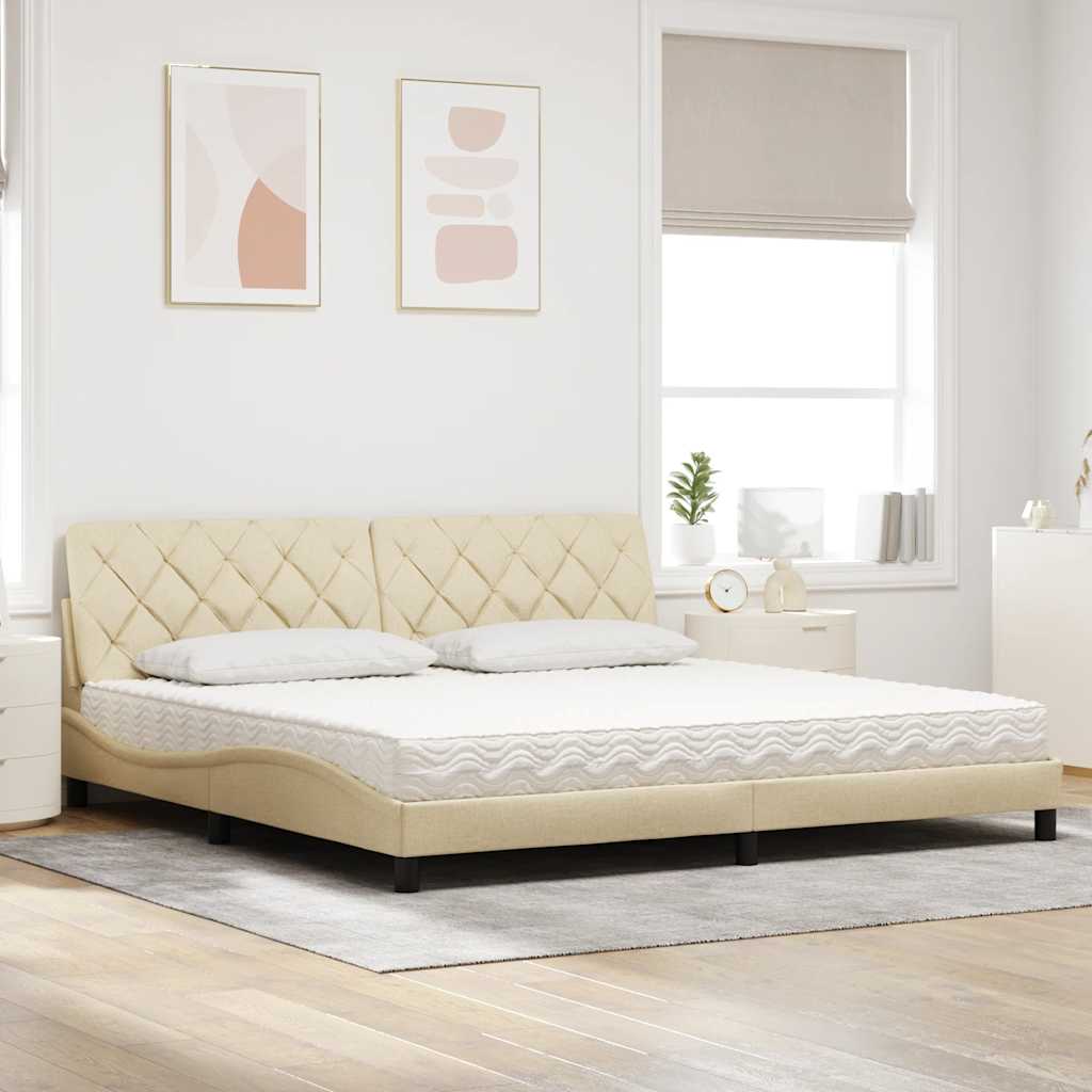seng med madras 200x200 cm stof cremefarvet
