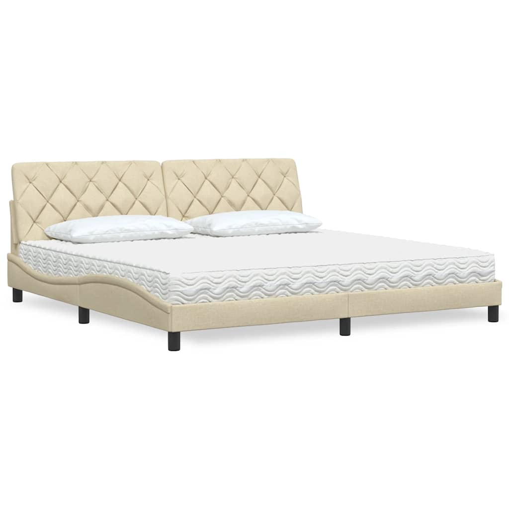 seng med madras 200x200 cm stof cremefarvet
